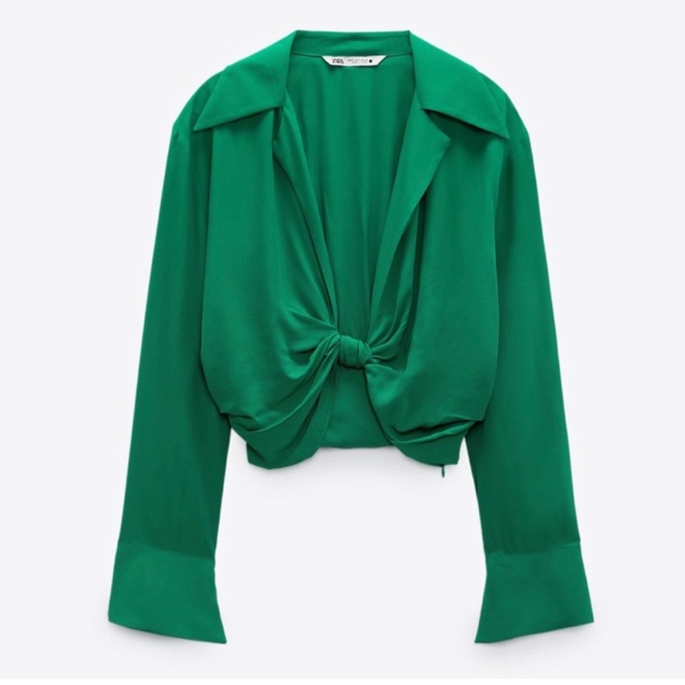 Zara Emerald Tie-Front Blouse